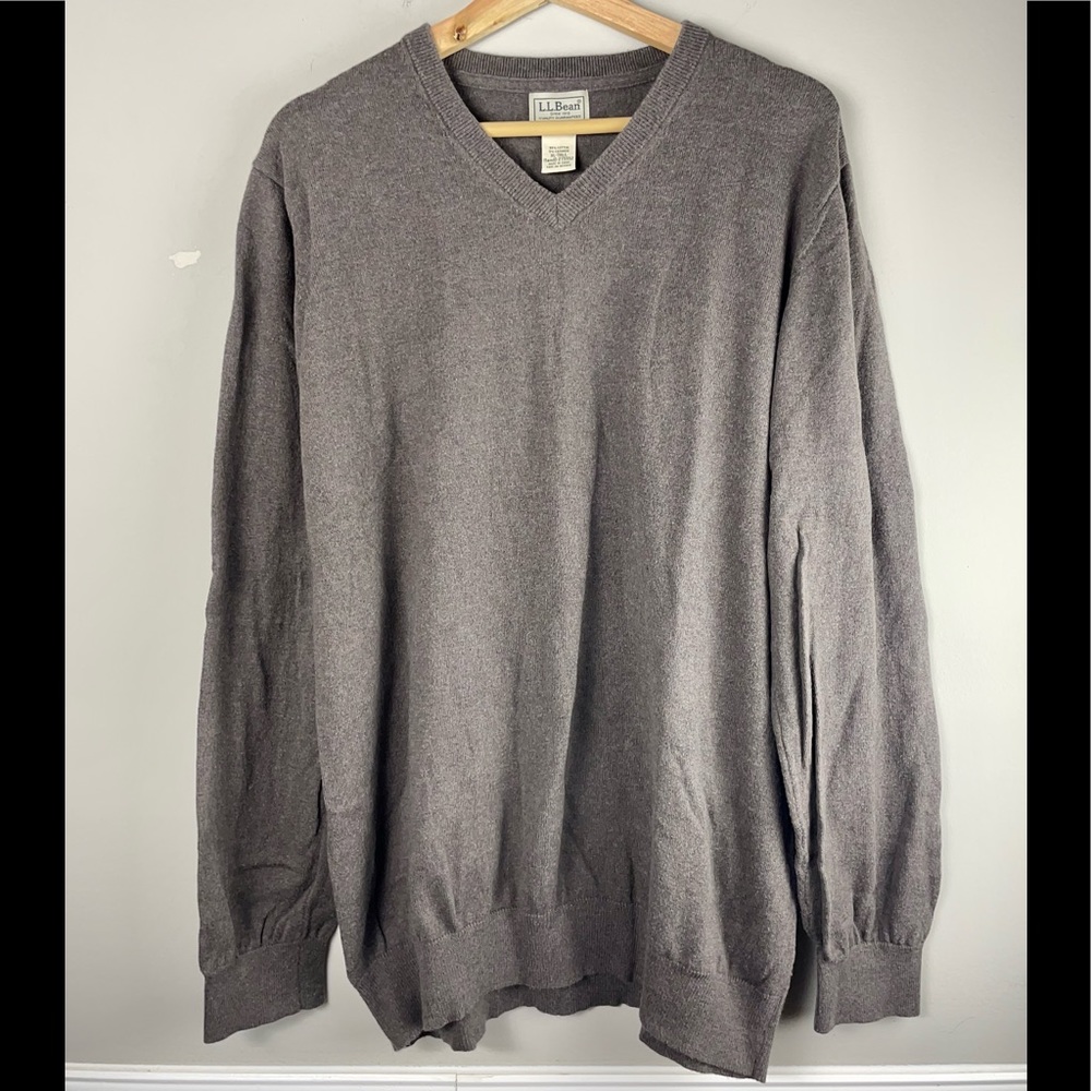 LL Bean V Neck Sweater Size XXL Tall 100% Cotton Light Brown